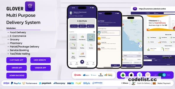 Glover v1.7.50 – Grocery, Food, Pharmacy Courier & Service Provider + Backend + Driver & Vendor app – nulled