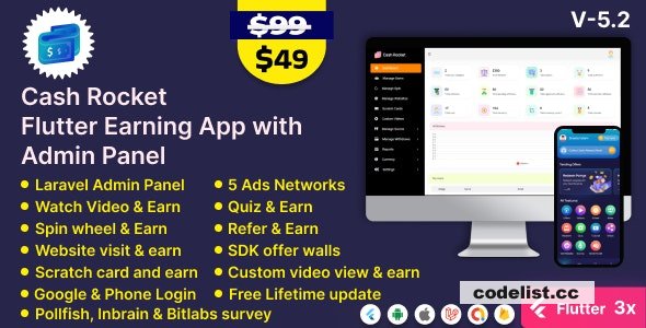 Cash Rocket v5.4 – Flutter Online Earning App with Admin Panel