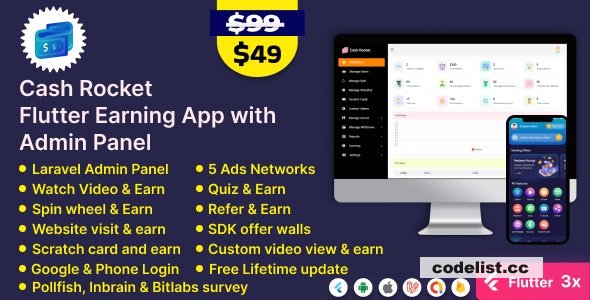 Cash Rocket v5.3 – Flutter Online Earning App with Admin Panel