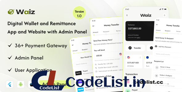 Waiz v1.0 – Digital Wallet and Remittance App and Website with Admin Panel