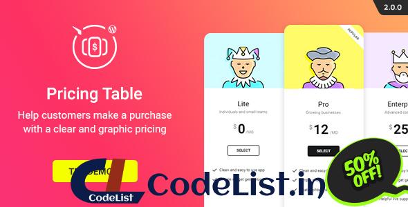 WordPress Pricing Table Plugin v2.0.0
