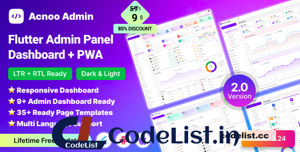 Acnoo Admin v2.0 – Flutter Admin Panel Dashboard with PWA