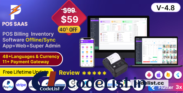 POS SAAS v4.8 – Flutter POS Billing Inventory Software with HRM App+Web+Super Admin