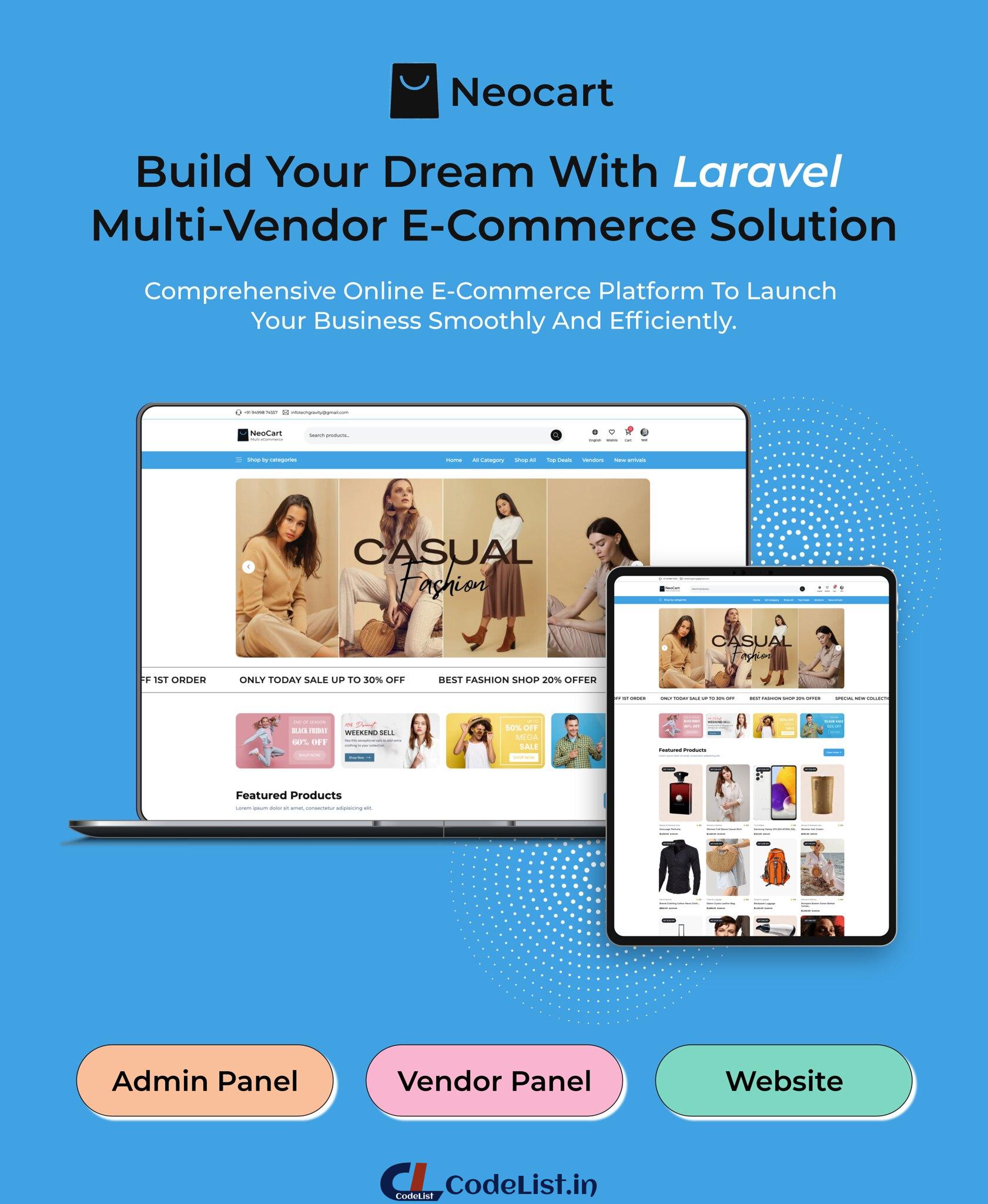 NeoCart - Multi Vendor eCommerce Laravel Website With Admin Panel
