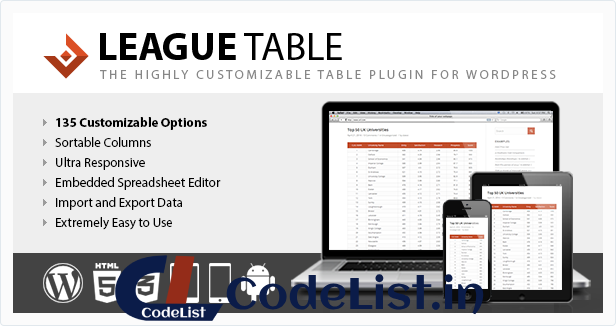 League Table plugin for WordPress