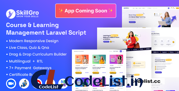 SkillGro v1.7.0 – Course & Learning Management System Laravel Script (LMS)