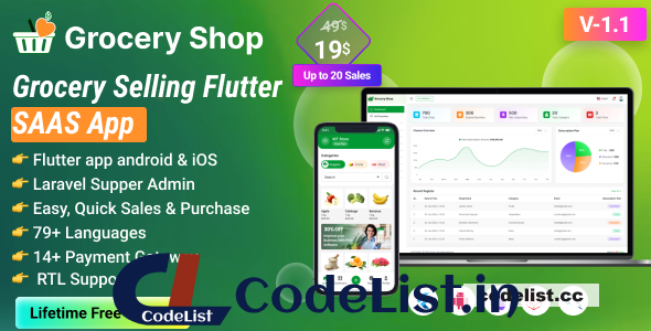 Grocery Shop v1.1 – Grocery Selling Flutter App with Admin panel SAAS